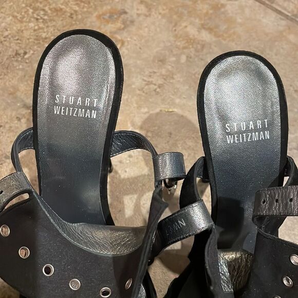 Stuart Weitzman Black Suede Leather French Cuff T-Strap Shoe Womens Size 7.5M - Picture 2 of 14